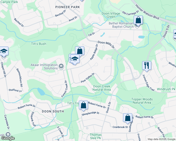 map of restaurants, bars, coffee shops, grocery stores, and more near 244 Pine Valley Drive in Kitchener