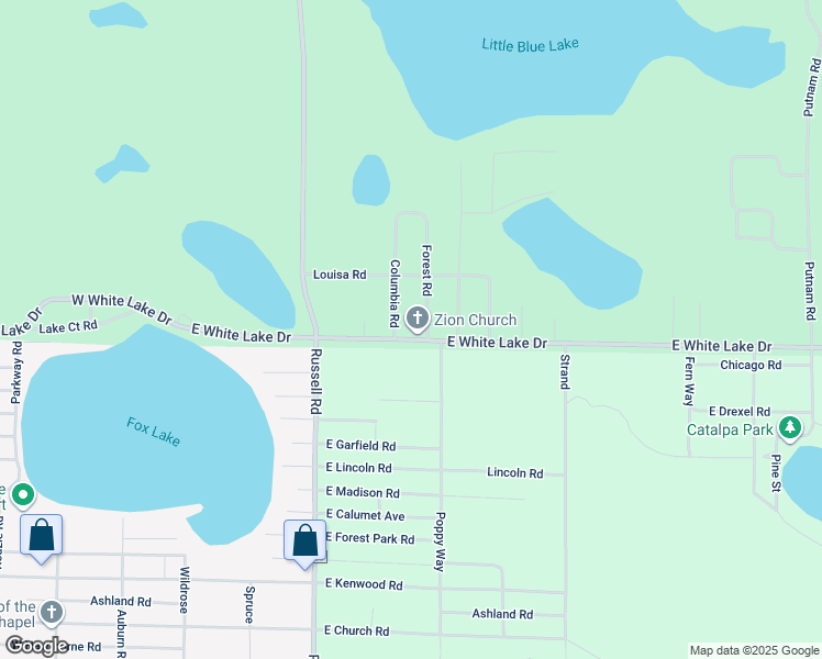 map of restaurants, bars, coffee shops, grocery stores, and more near 330 East White Lake Drive in Twin Lake