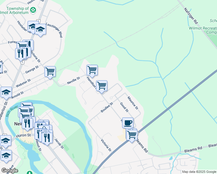 map of restaurants, bars, coffee shops, grocery stores, and more near 12 Captain McCallum Drive in New Hamburg