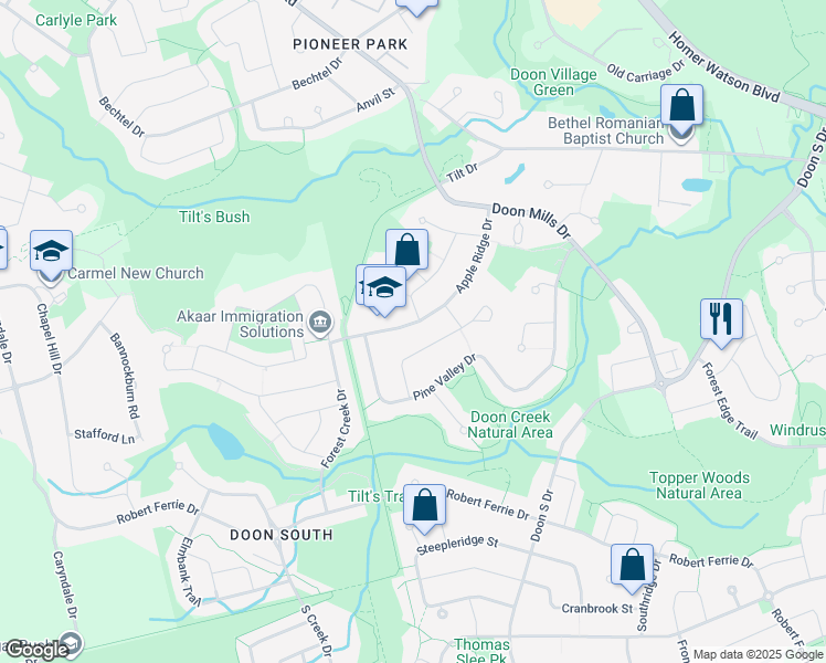 map of restaurants, bars, coffee shops, grocery stores, and more near 138 Apple Ridge Drive in Kitchener