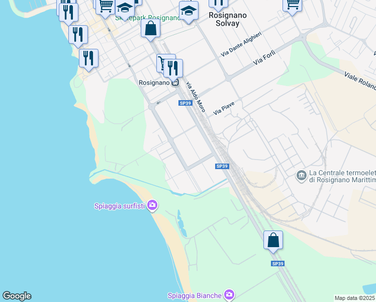 map of restaurants, bars, coffee shops, grocery stores, and more near 26 Via Vittorio Veneto in Rosignano Solvay-Castiglioncello