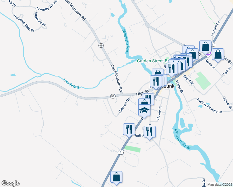 map of restaurants, bars, coffee shops, grocery stores, and more near 4 Cat Mousam Road in Kennebunk