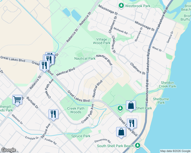 map of restaurants, bars, coffee shops, grocery stores, and more near 3278 Timeless Drive in Oakville