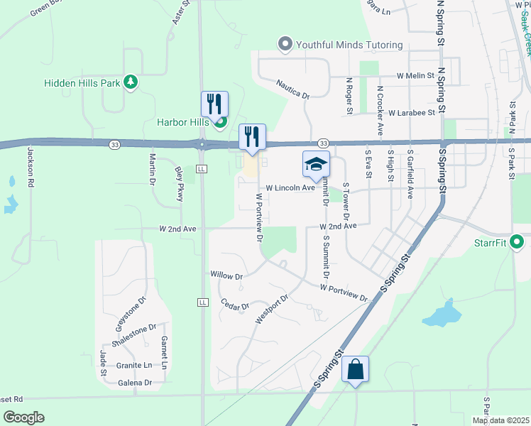 map of restaurants, bars, coffee shops, grocery stores, and more near 1560 West Portview Drive in Port Washington