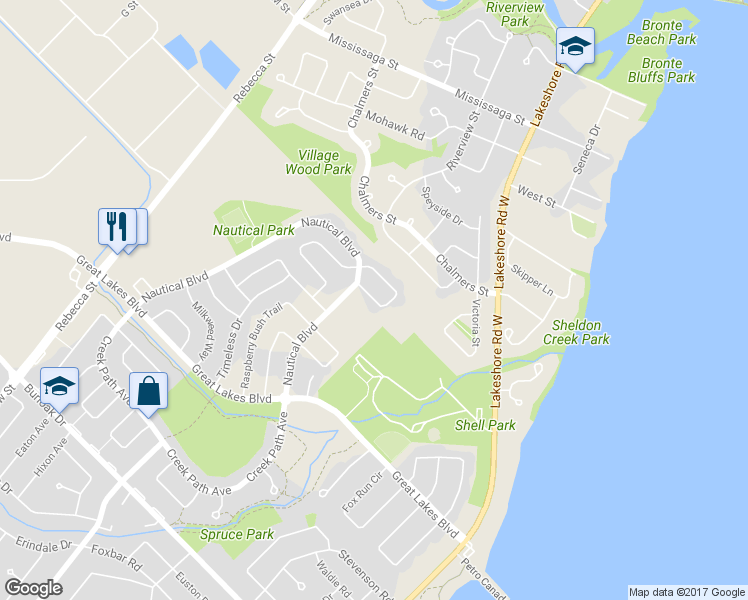 map of restaurants, bars, coffee shops, grocery stores, and more near 147 Innville Crescent in Oakville