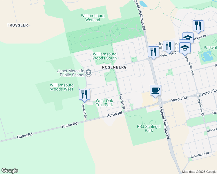 map of restaurants, bars, coffee shops, grocery stores, and more near in Kitchener