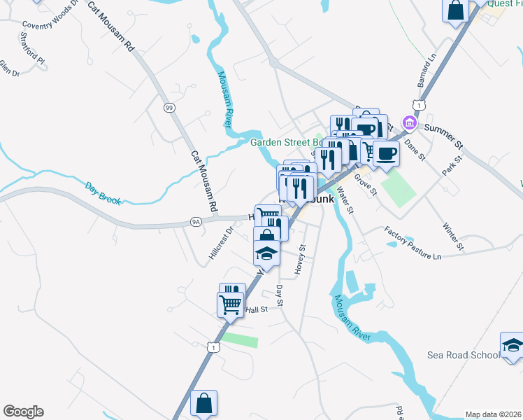 map of restaurants, bars, coffee shops, grocery stores, and more near 31 Pleasant Street in Kennebunk