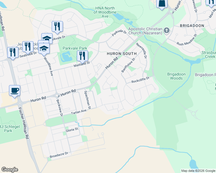 map of restaurants, bars, coffee shops, grocery stores, and more near in Kitchener