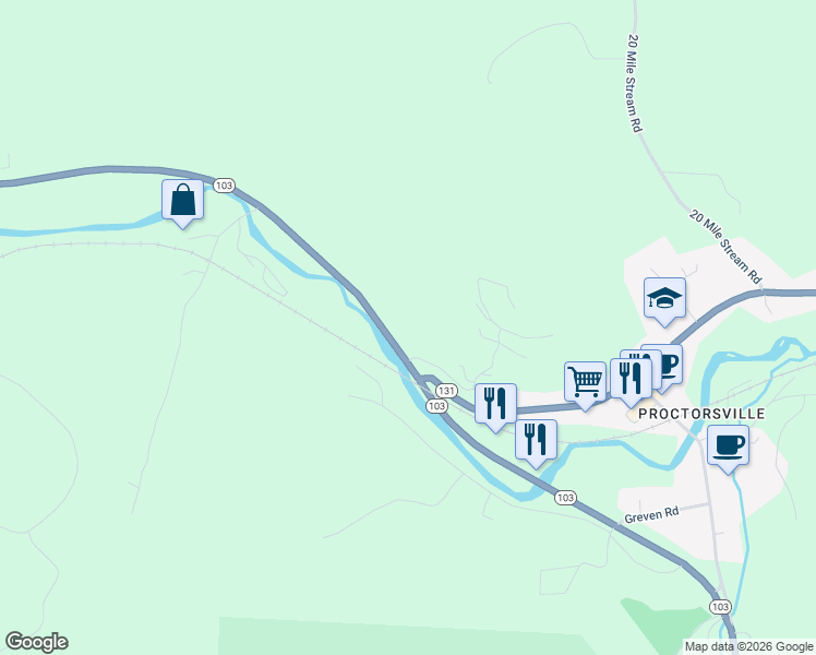 map of restaurants, bars, coffee shops, grocery stores, and more near 2940 Vermont 103 in Cavendish