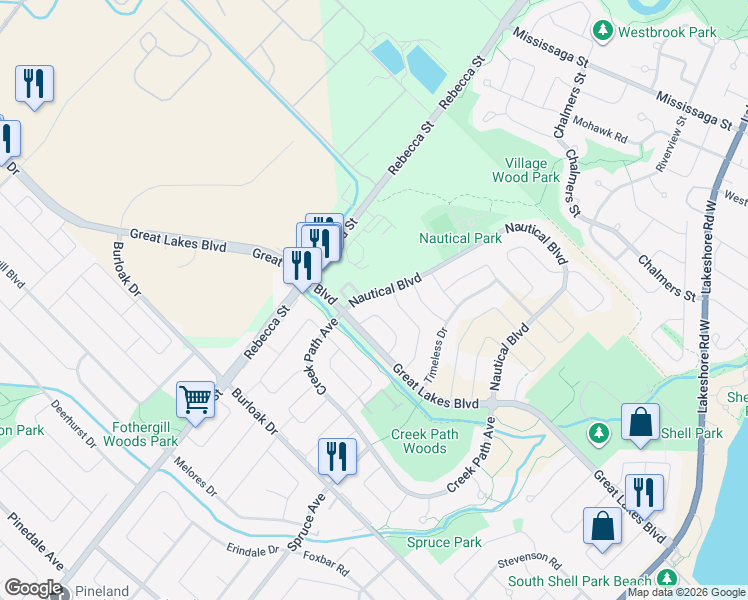 map of restaurants, bars, coffee shops, grocery stores, and more near 442 Nautical Boulevard in Oakville