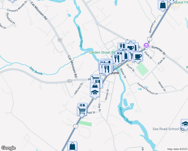map of restaurants, bars, coffee shops, grocery stores, and more near 31 Pleasant Street in Kennebunk