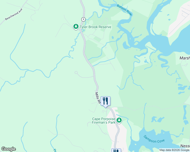 map of restaurants, bars, coffee shops, grocery stores, and more near 106 Mills Road in Kennebunkport