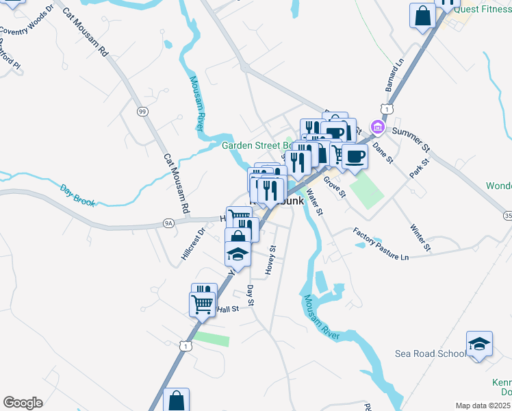 map of restaurants, bars, coffee shops, grocery stores, and more near 9 High Street in Kennebunk