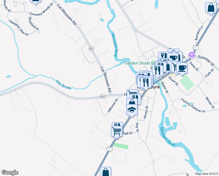 map of restaurants, bars, coffee shops, grocery stores, and more near 4 Cat Mousam Road in Kennebunk