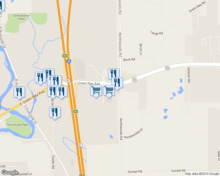 map of restaurants, bars, coffee shops, grocery stores, and more near 829 East Green Bay Avenue in Saukville