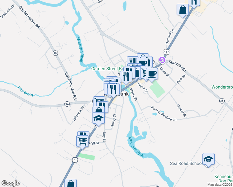 map of restaurants, bars, coffee shops, grocery stores, and more near 0 York Street in Kennebunk