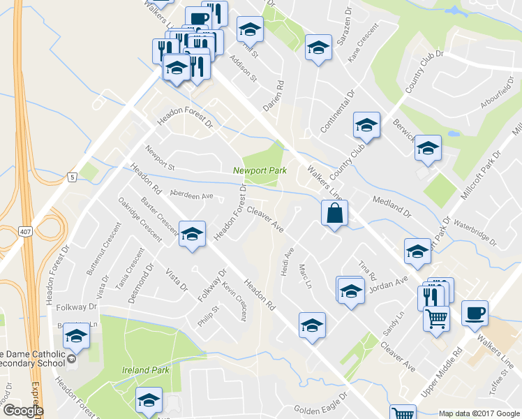 map of restaurants, bars, coffee shops, grocery stores, and more near 3249 Kathleen Drive in Burlington