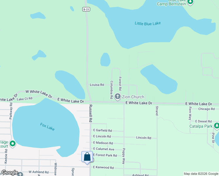 map of restaurants, bars, coffee shops, grocery stores, and more near 7090 Columbia Road in Twin Lake