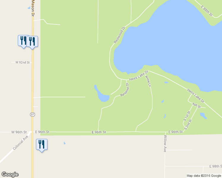 map of restaurants, bars, coffee shops, grocery stores, and more near 9387 Benjamin Drive in Newaygo