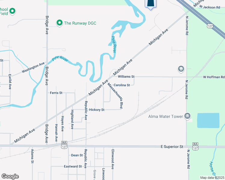 map of restaurants, bars, coffee shops, grocery stores, and more near 737 Massachusetts Boulevard in Alma