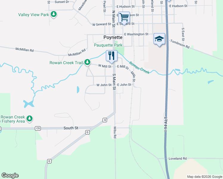 map of restaurants, bars, coffee shops, grocery stores, and more near 632 South Main Street in Poynette