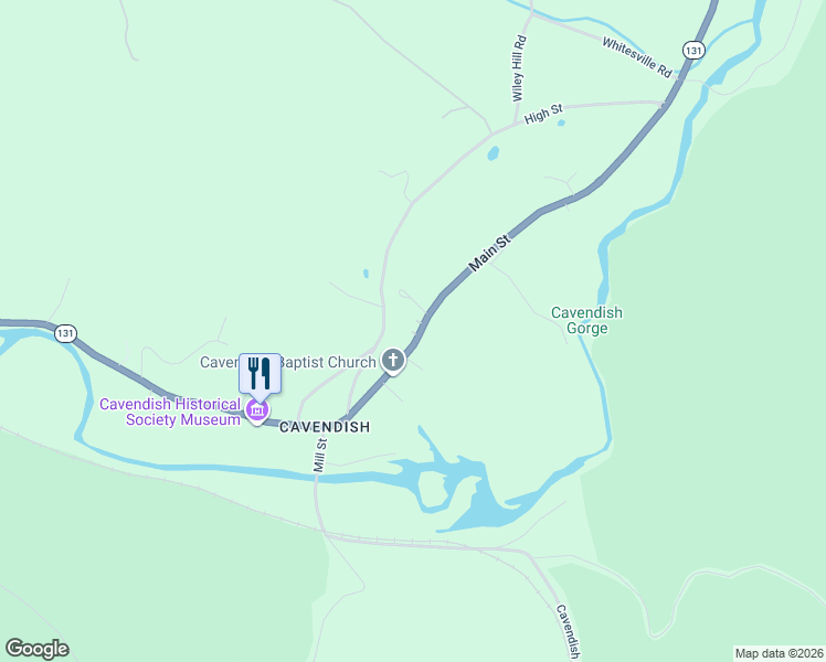 map of restaurants, bars, coffee shops, grocery stores, and more near 2351 Vermont 131 in Cavendish