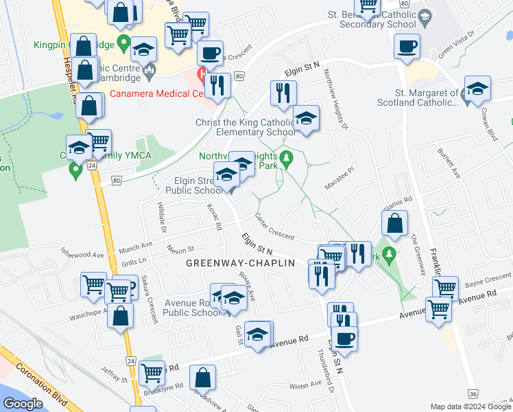 map of restaurants, bars, coffee shops, grocery stores, and more near 144 Carter Crescent in Cambridge