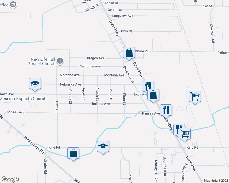map of restaurants, bars, coffee shops, grocery stores, and more near 2516 Iowa Avenue in Saginaw