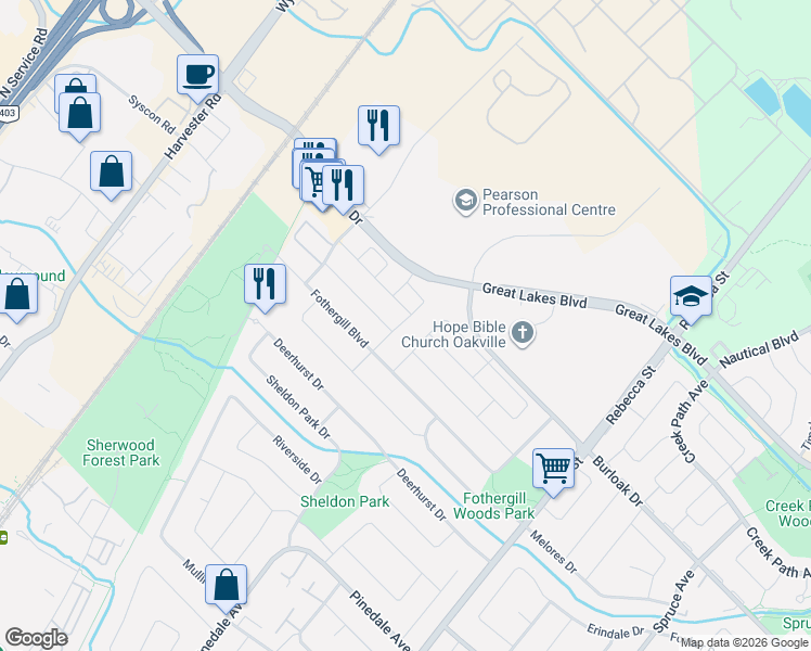 map of restaurants, bars, coffee shops, grocery stores, and more near 5628 Stella Lane in Burlington
