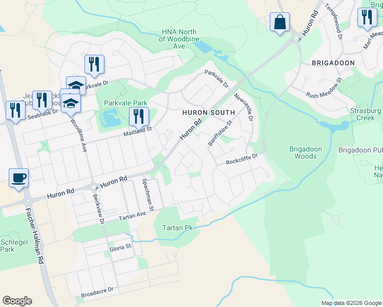 map of restaurants, bars, coffee shops, grocery stores, and more near in Kitchener