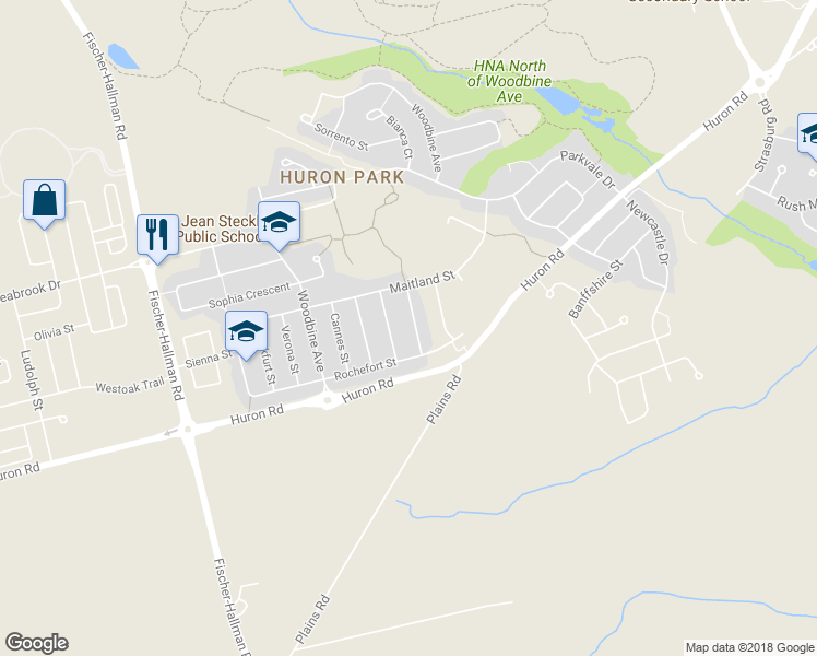 map of restaurants, bars, coffee shops, grocery stores, and more near 27 Madeleine Street in Kitchener