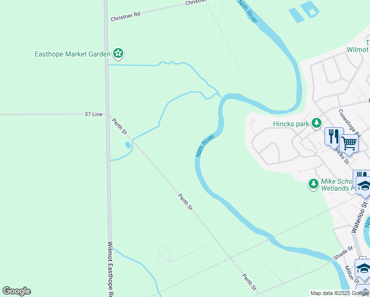 map of restaurants, bars, coffee shops, grocery stores, and more near 1177 Perth Street in Wilmot