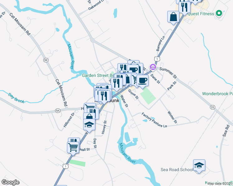 map of restaurants, bars, coffee shops, grocery stores, and more near 1 Storer Street in Kennebunk