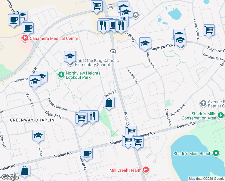 map of restaurants, bars, coffee shops, grocery stores, and more near 40 Northview Heights Drive in Cambridge
