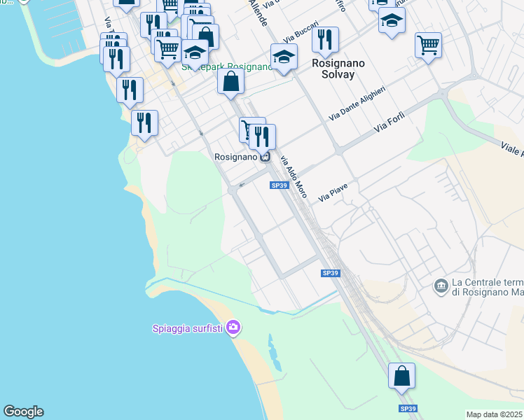 map of restaurants, bars, coffee shops, grocery stores, and more near 4 Via Alberto Agostini in Rosignano Solvay-Castiglioncello