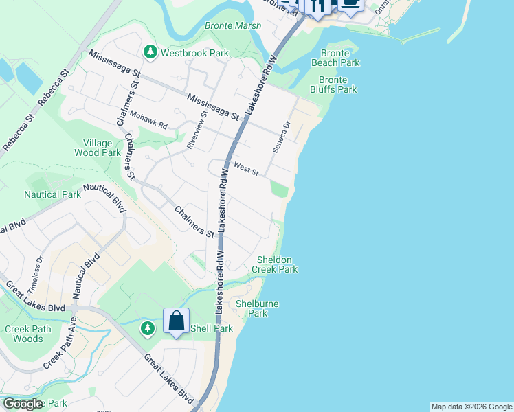map of restaurants, bars, coffee shops, grocery stores, and more near 41 Cudmore Road in Oakville
