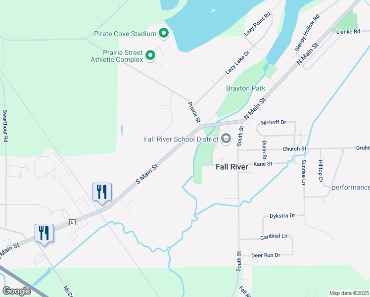 map of restaurants, bars, coffee shops, grocery stores, and more near 133 South Main Street in Fall River