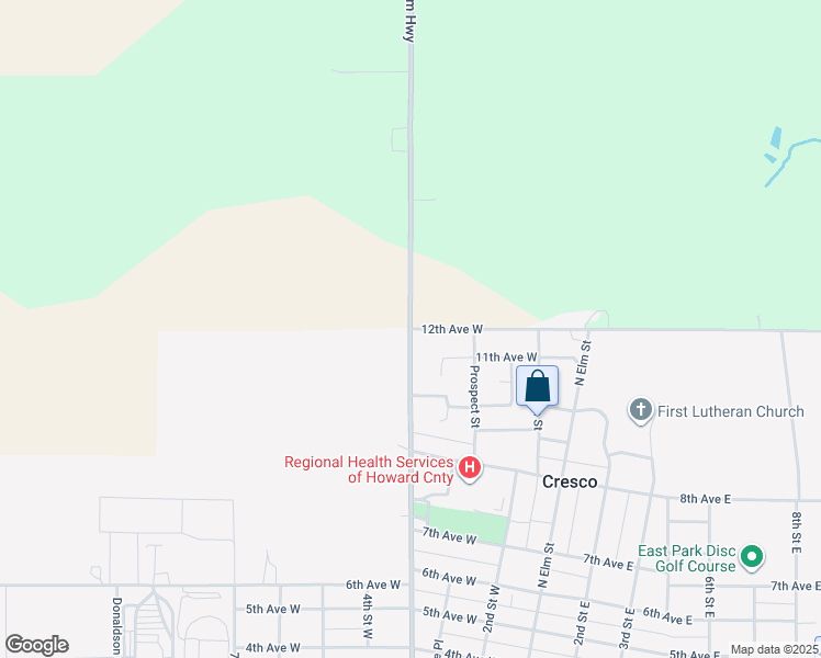 map of restaurants, bars, coffee shops, grocery stores, and more near 23501 12th Avenue West in Cresco
