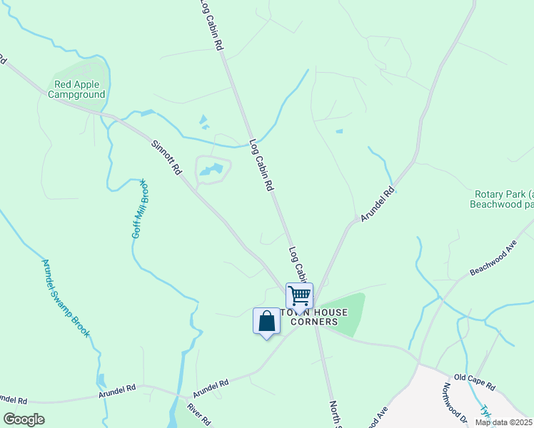 map of restaurants, bars, coffee shops, grocery stores, and more near 36 Log Cabin Road in Arundel
