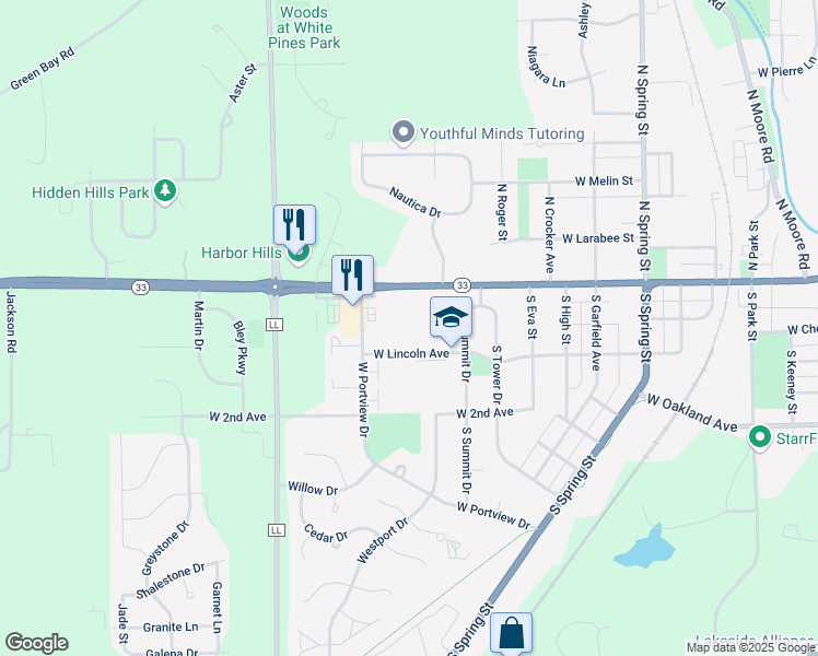 map of restaurants, bars, coffee shops, grocery stores, and more near 1300 West Lincoln Avenue in Port Washington