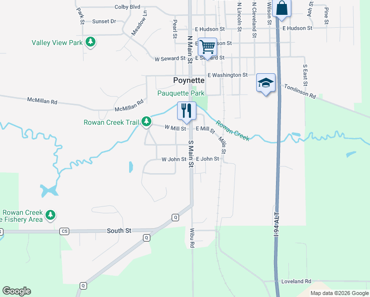 map of restaurants, bars, coffee shops, grocery stores, and more near 107 West Thomas Street in Poynette
