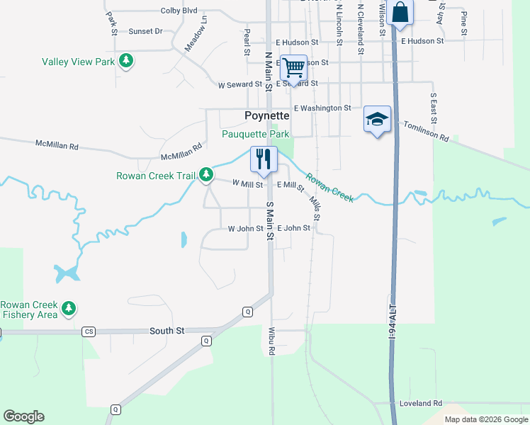 map of restaurants, bars, coffee shops, grocery stores, and more near 107 West Thomas Street in Poynette