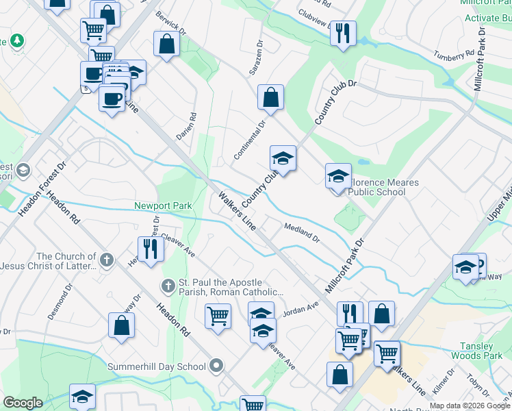 map of restaurants, bars, coffee shops, grocery stores, and more near 4020 Alexan Crescent in Burlington