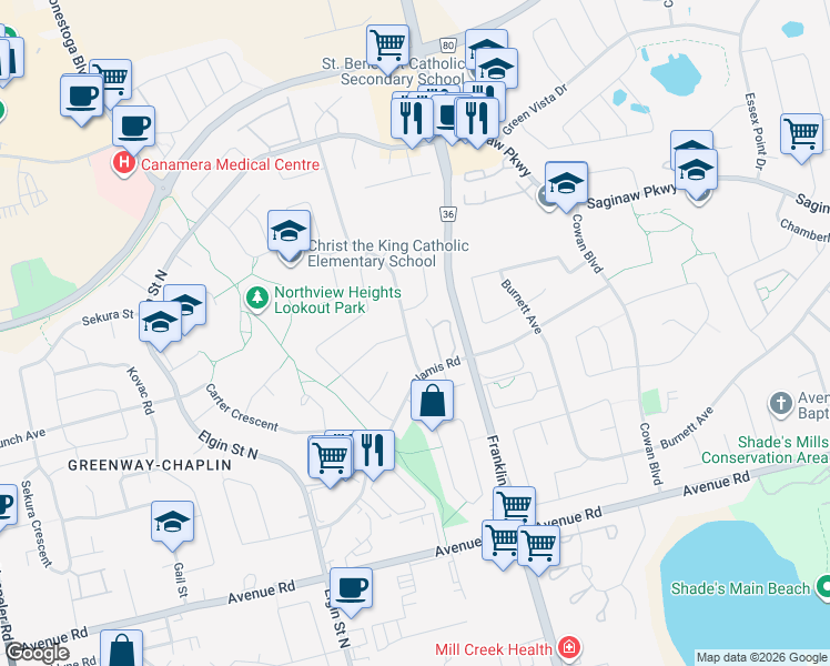 map of restaurants, bars, coffee shops, grocery stores, and more near 40 Northview Heights Drive in Cambridge