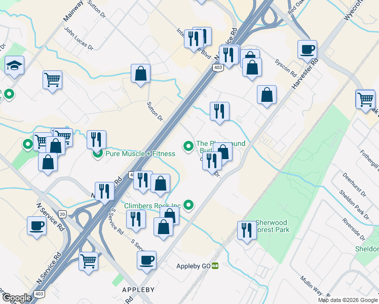 map of restaurants, bars, coffee shops, grocery stores, and more near 952 Century Drive in Burlington