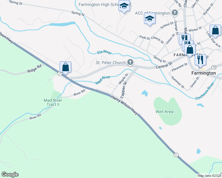 map of restaurants, bars, coffee shops, grocery stores, and more near 6 Hickory Court in Farmington