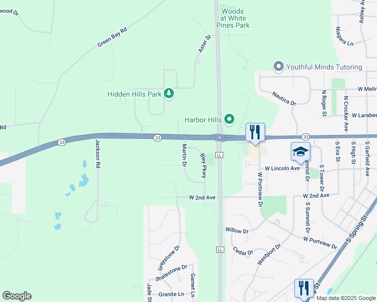 map of restaurants, bars, coffee shops, grocery stores, and more near 128 Martin Drive in Port Washington