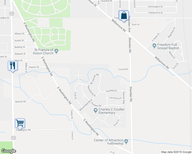 map of restaurants, bars, coffee shops, grocery stores, and more near 1331 Mount Vernon Road in Saginaw