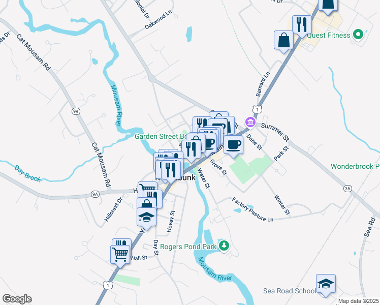 map of restaurants, bars, coffee shops, grocery stores, and more near 1 Storer Street in Kennebunk