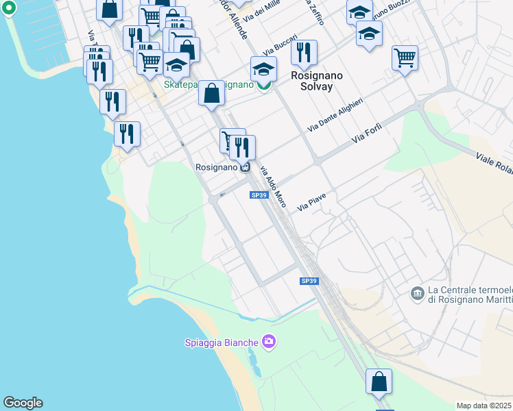 map of restaurants, bars, coffee shops, grocery stores, and more near 4 Via Alberto Agostini in Rosignano Solvay-Castiglioncello